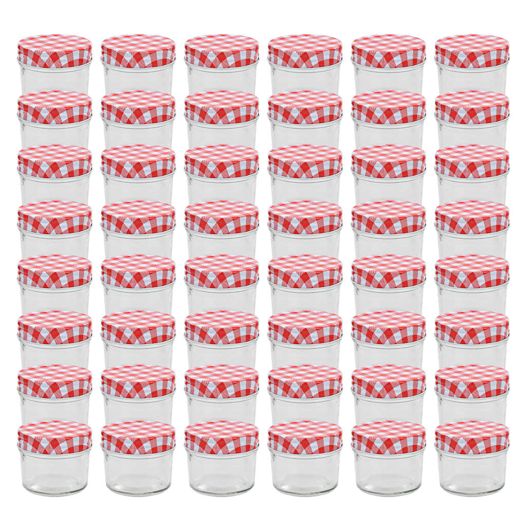 Glass Jam Jars with White and Red Lids 48 pcs 110 ml